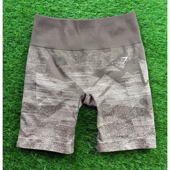 Gymshark Seamless High Waist Biker Shorts Brown Geo Camo Workout Women’s Sz S - Picture 1 of 8